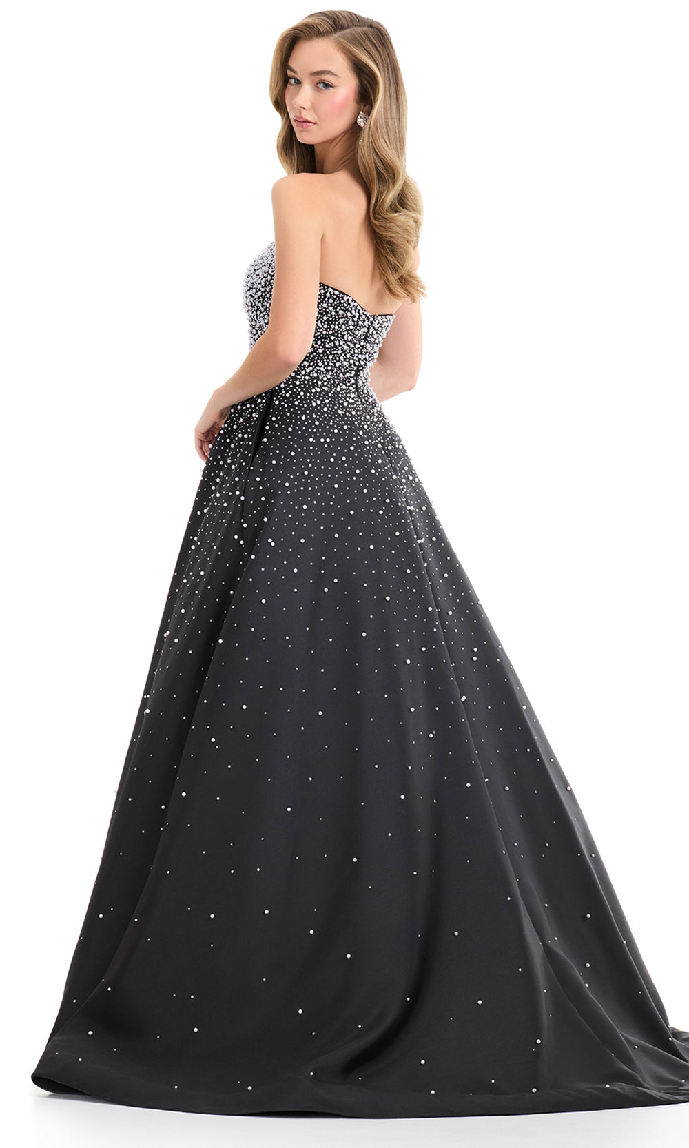 Ashley Lauren 12192 - Semi-Sweetheart Pearl Beaded Prom Dress in Black