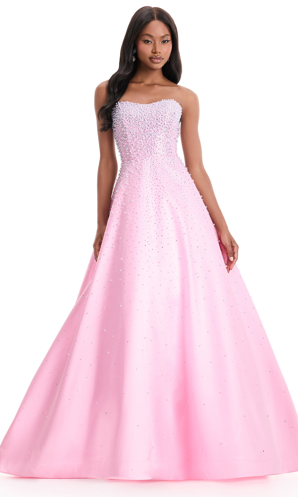 Ashley Lauren 12192 - Semi-Sweetheart Pearl Beaded Prom Dress in Ice Pink