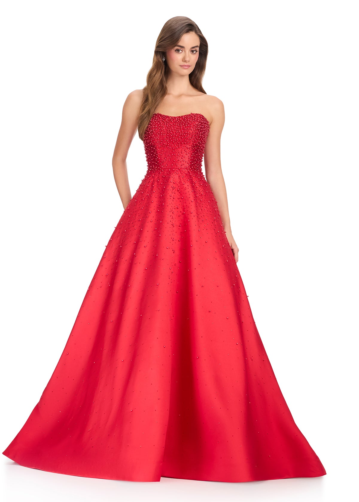 Ashley Lauren 12192 - Pearl Embellished Strapless Mikado Dress