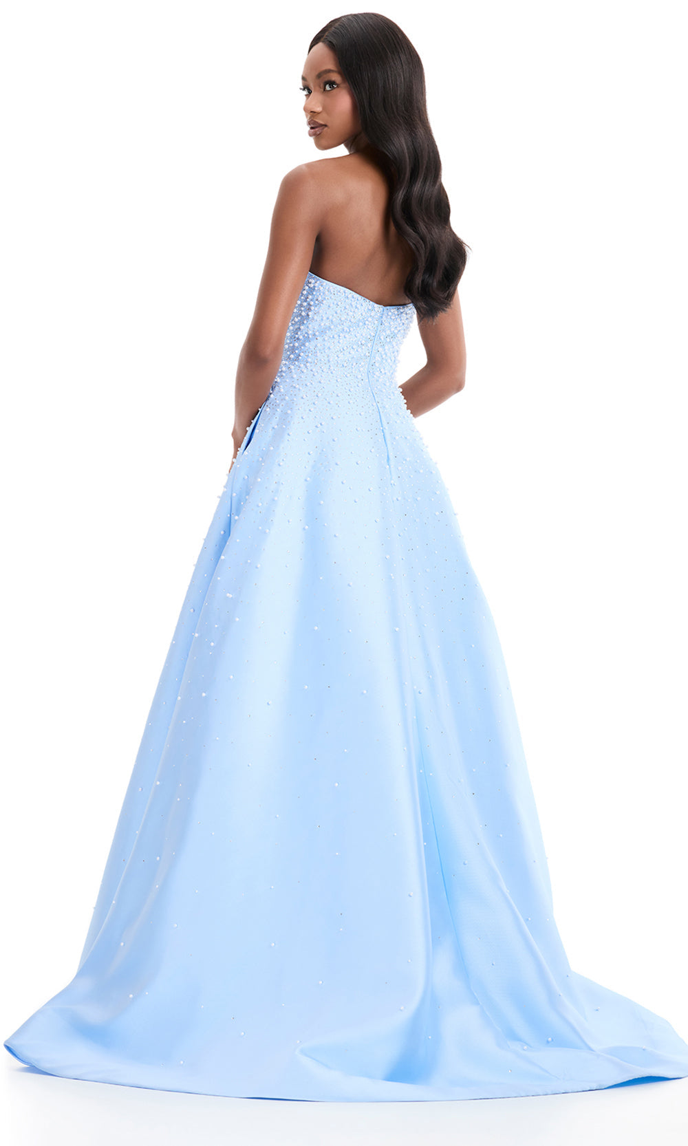 Ashley Lauren 12192 - Semi-Sweetheart Pearl Beaded Prom Dress in Sky
