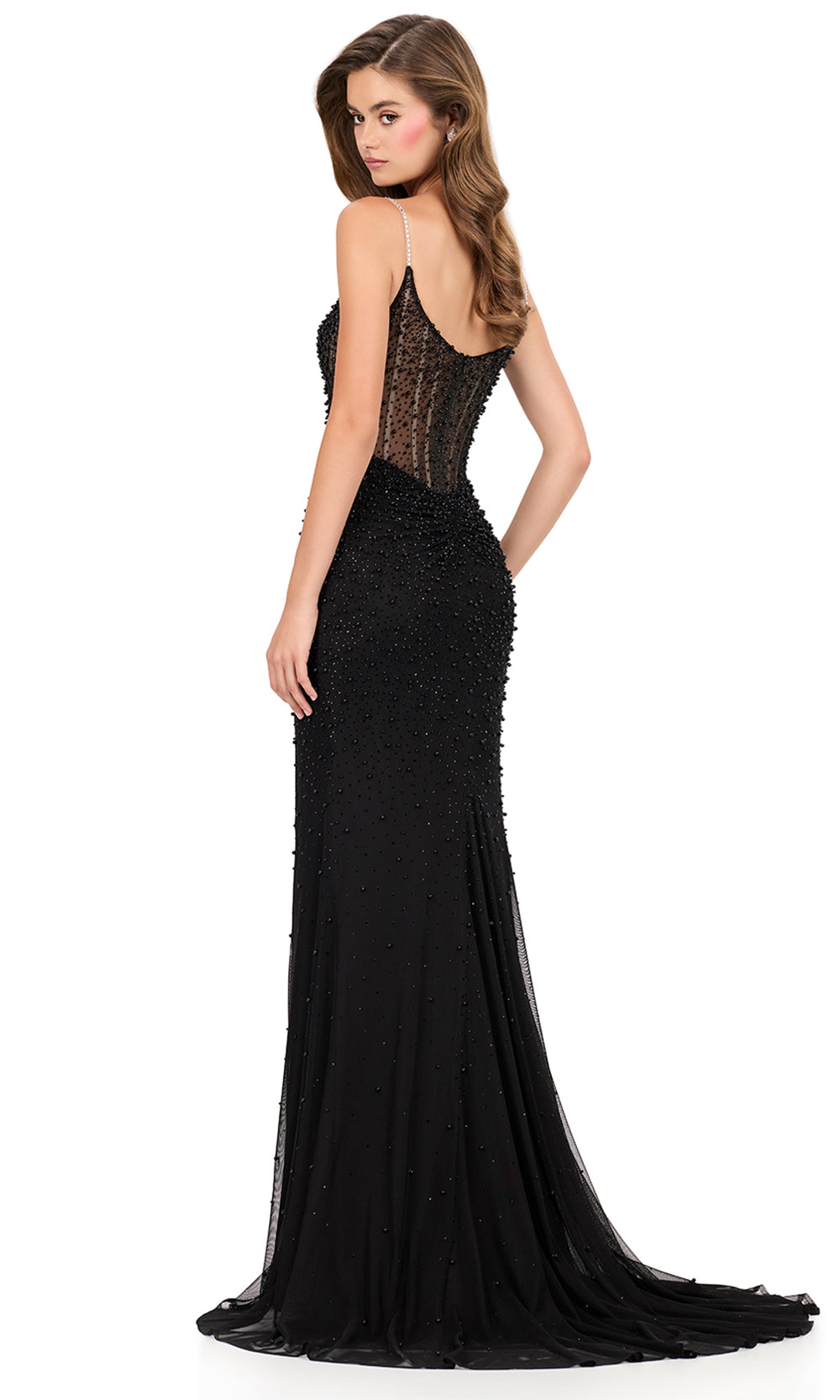Ashley Lauren 12196 - Corset Style Scoop Back Beaded Gown in Black