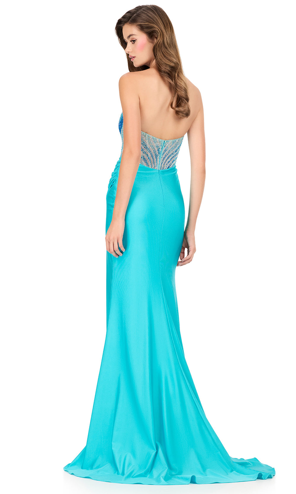 Ashley Lauren 12197 - Crystal Bustier Sweetheart Evening Gown in Aqua