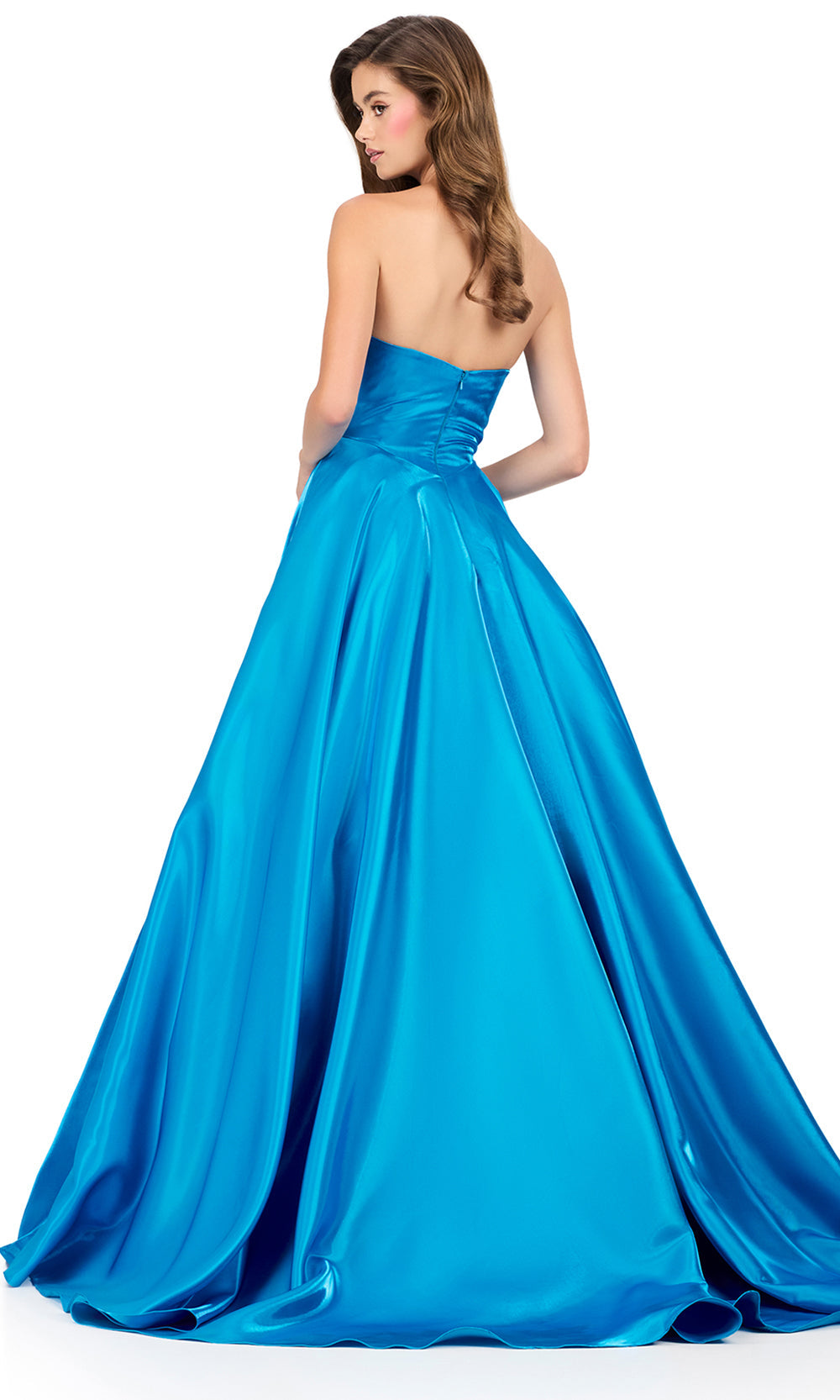 Ashley Lauren 12199 - A-Lin e Satin Rosette Evening Gown in Peacock