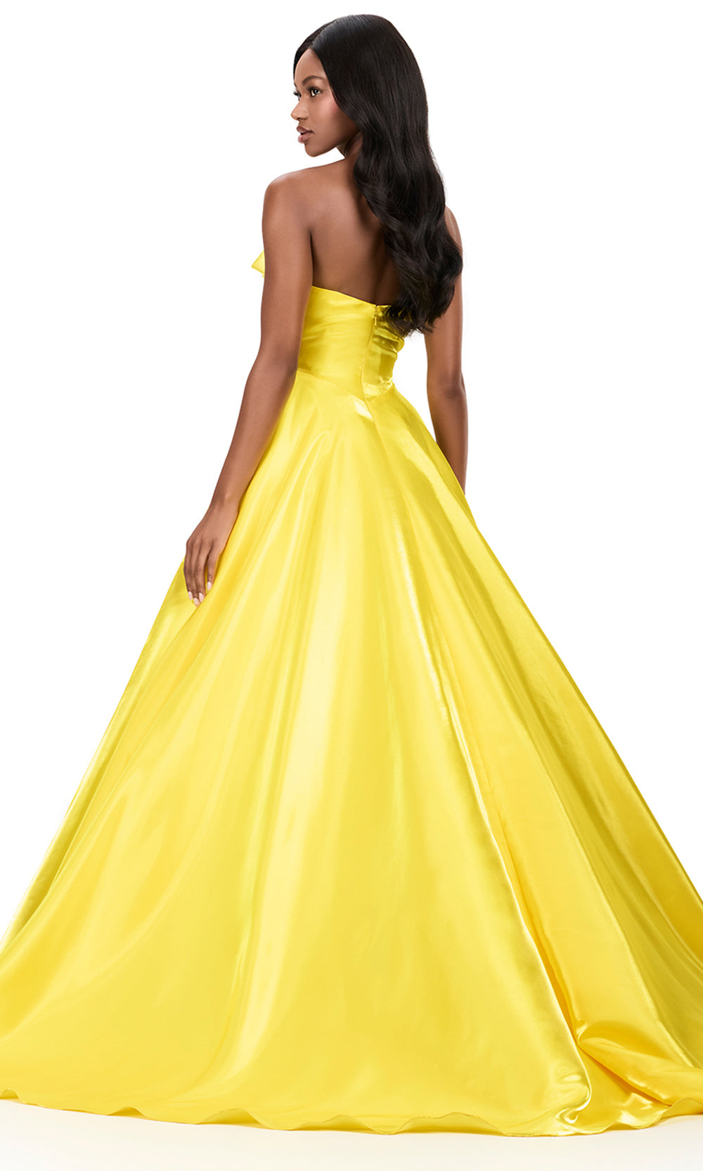 Ashley Lauren 12199 - A-Lin e Satin Rosette Evening Gown in Yellow