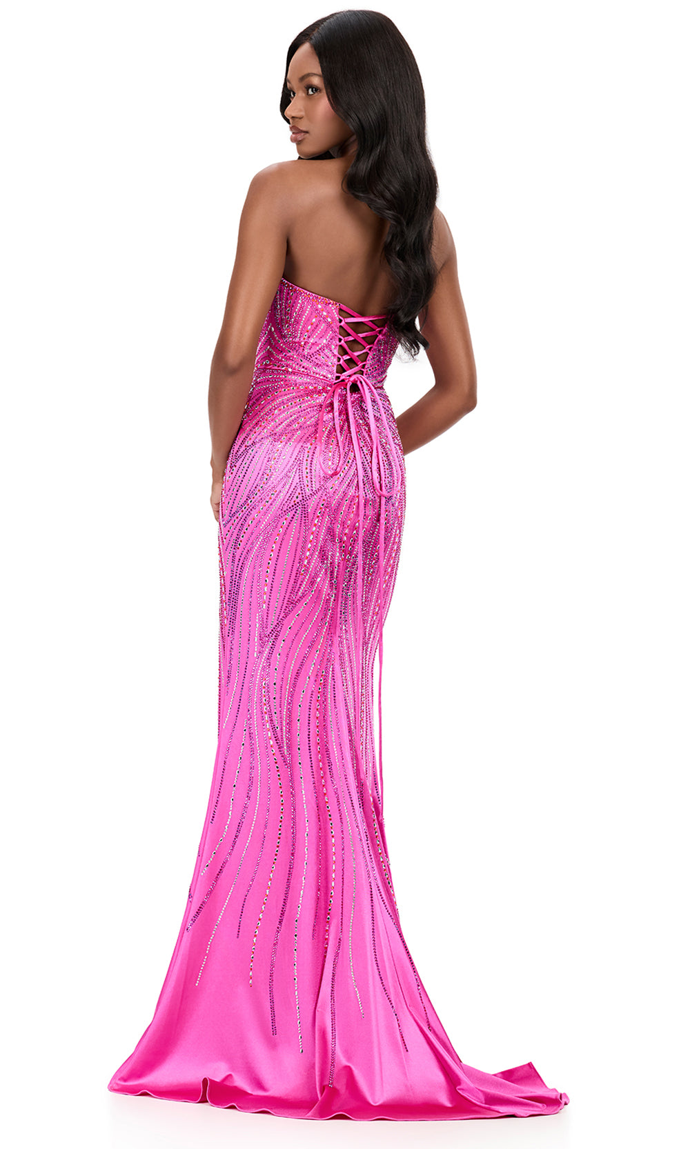 Ashley Lauren 12202 - Lace-Up Back Sparkle Beaded Dress in Fuchsia