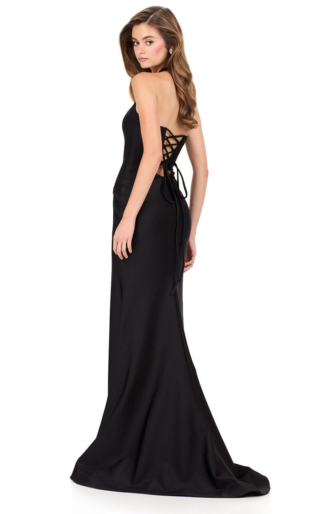 Ashley Lauren 12205 - Lace-Up Back Halter Jersey Dress in Black