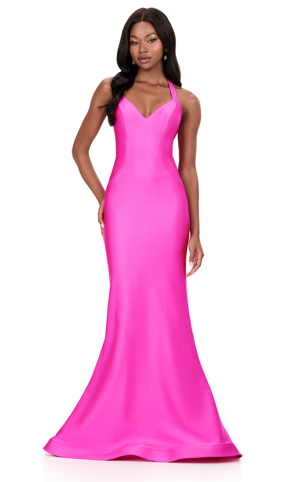 Ashley Lauren 12205 - Lace-Up Back Halter Jersey Dress in Fuchsia