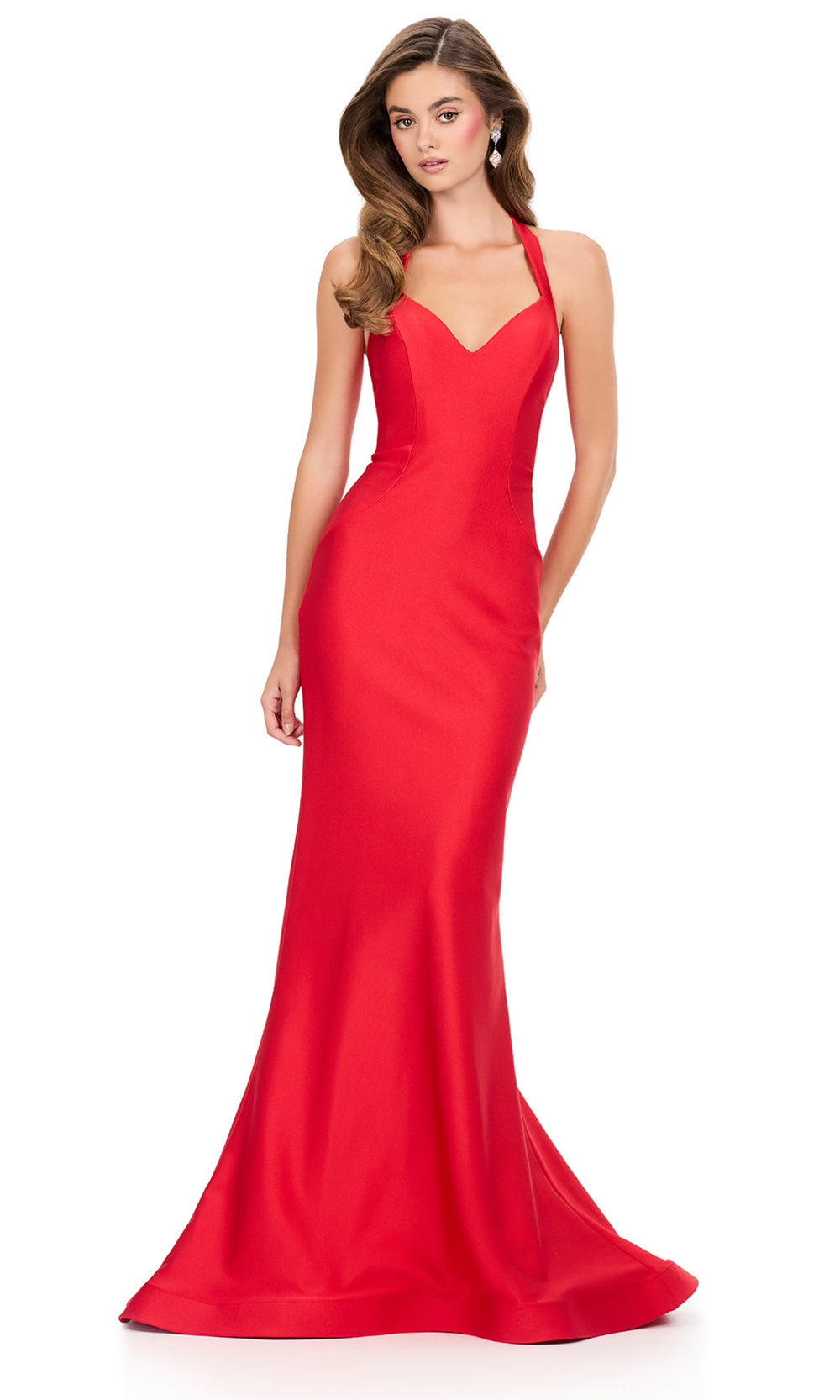 Ashley Lauren 12205 - Lace-Up Back Halter Jersey Dress in Red 