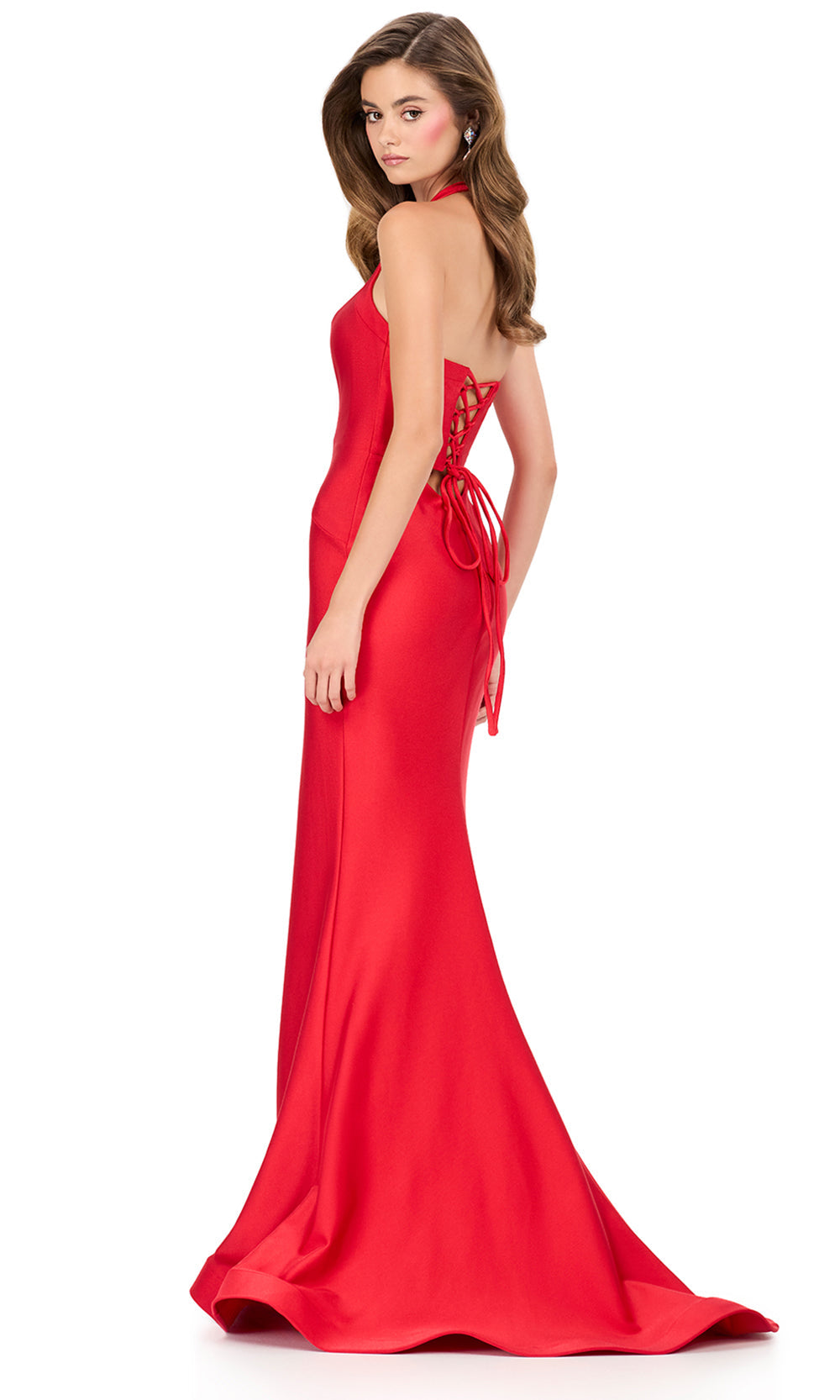 Ashley Lauren 12205 - Lace-Up Back Halter Jersey Dress in Red 
