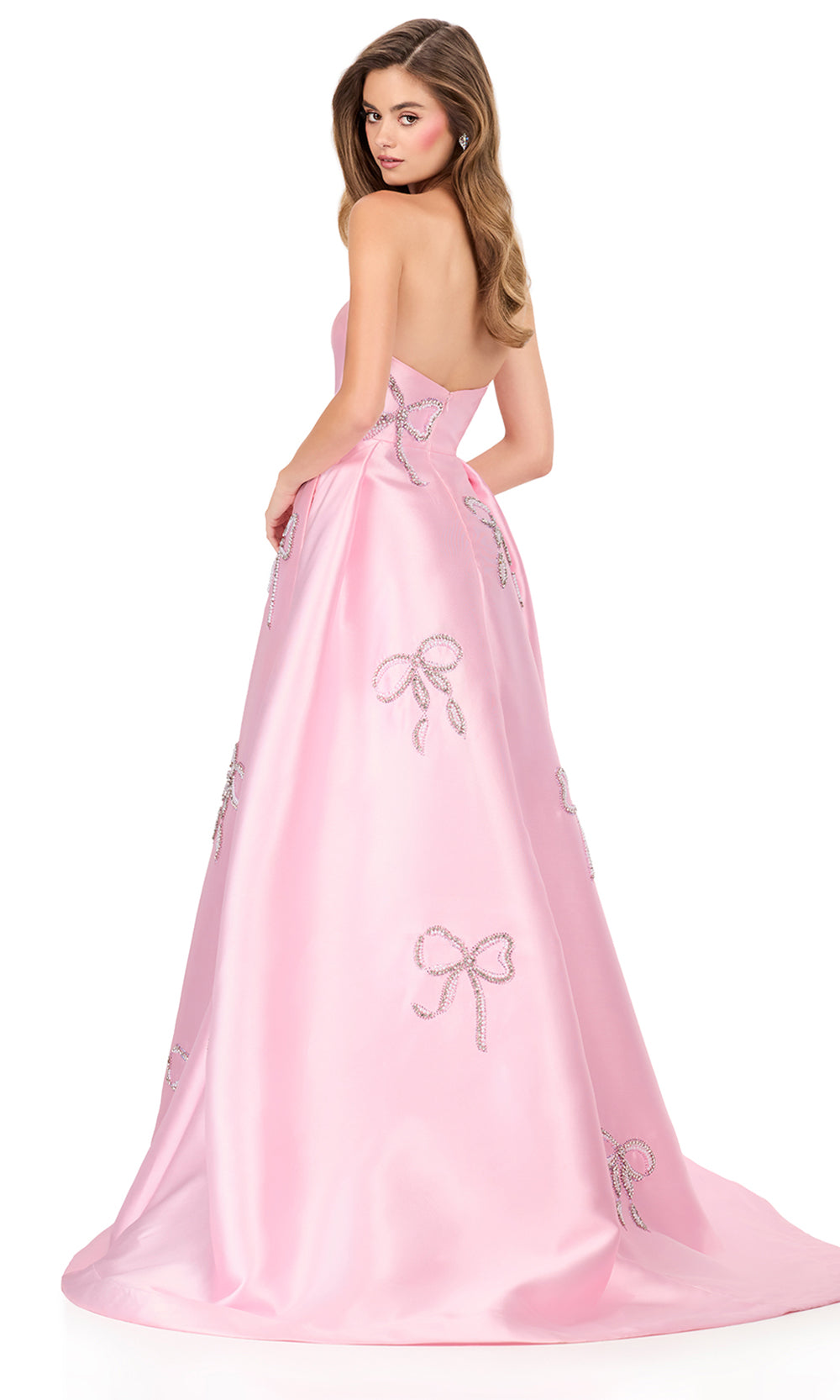 Ashley Lauren 12207 - Crystal Bow Applique Mikado Ballgown in Pink