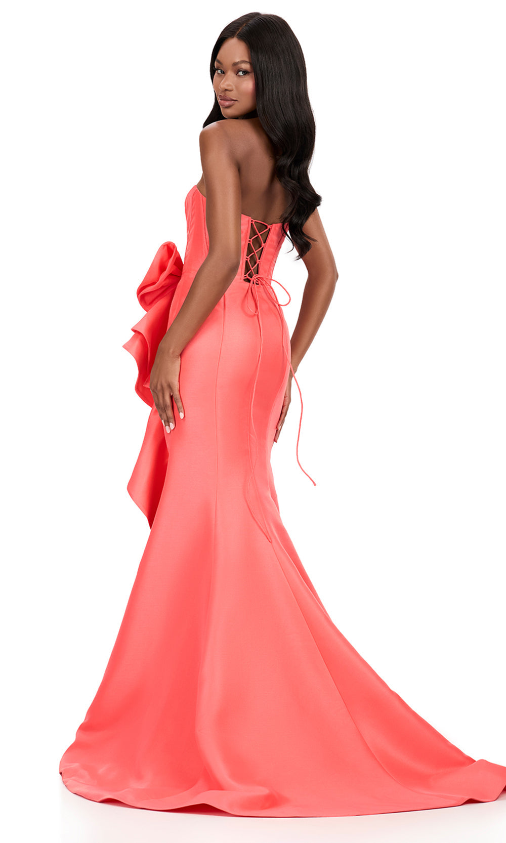 Ashley Lauren 12212 - Cascadin g Ruffle Mikado Strapless Dress in Coral 