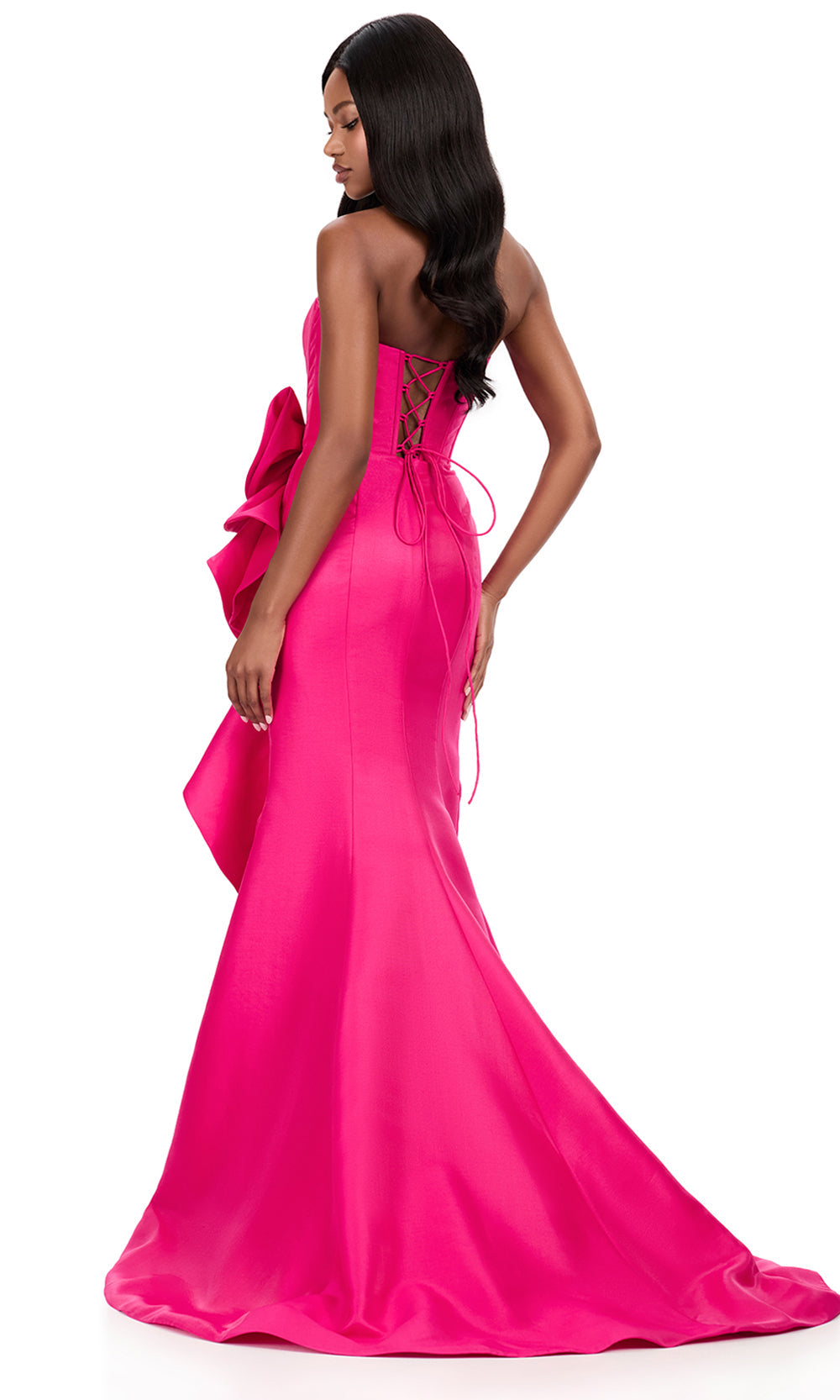Ashley Lauren 12212 - Cascadin g Ruffle Mikado Strapless Dress in Fuchsia