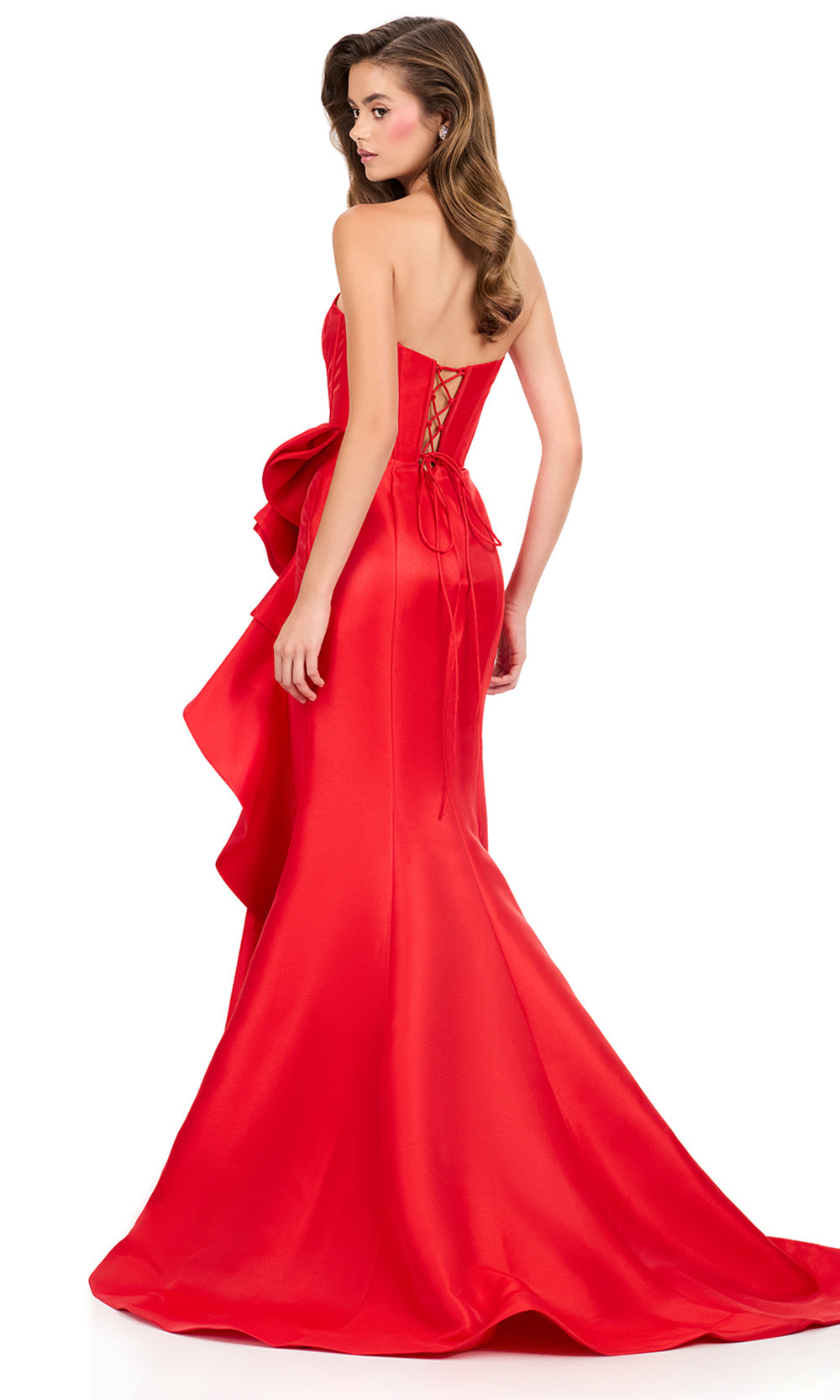 Ashley Lauren 12212 - Cascadin g Ruffle Mikado Strapless Dress in Red