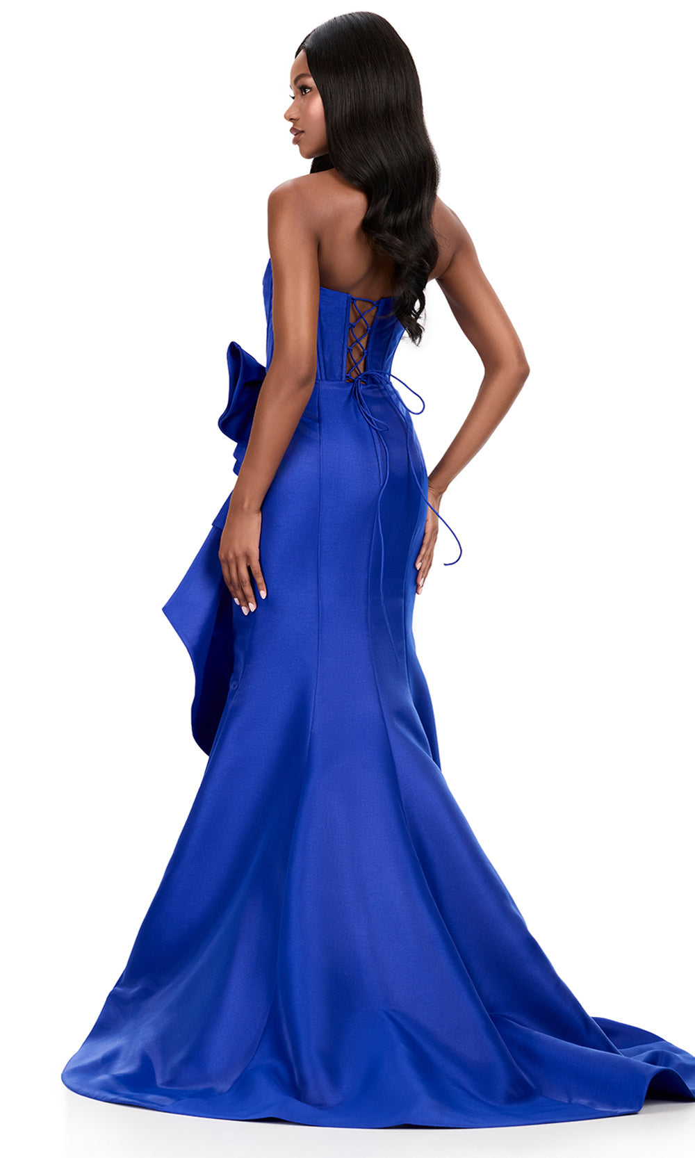 Ashley Lauren 12212 - Cascadin g Ruffle Mikado Strapless Dress in Royal