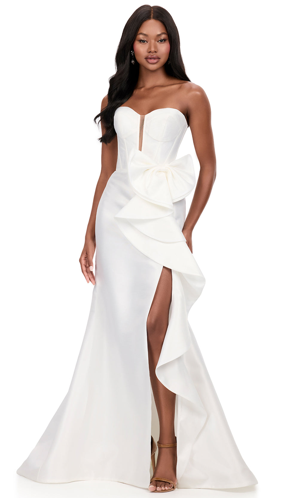 Ashley Lauren 12212 - Cascadin g Ruffle Mikado Strapless Dress in White