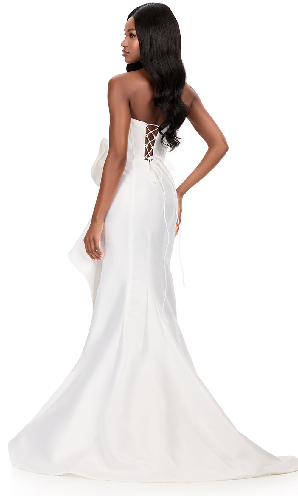 Ashley Lauren 12212 - Cascadin g Ruffle Mikado Strapless Dress in White