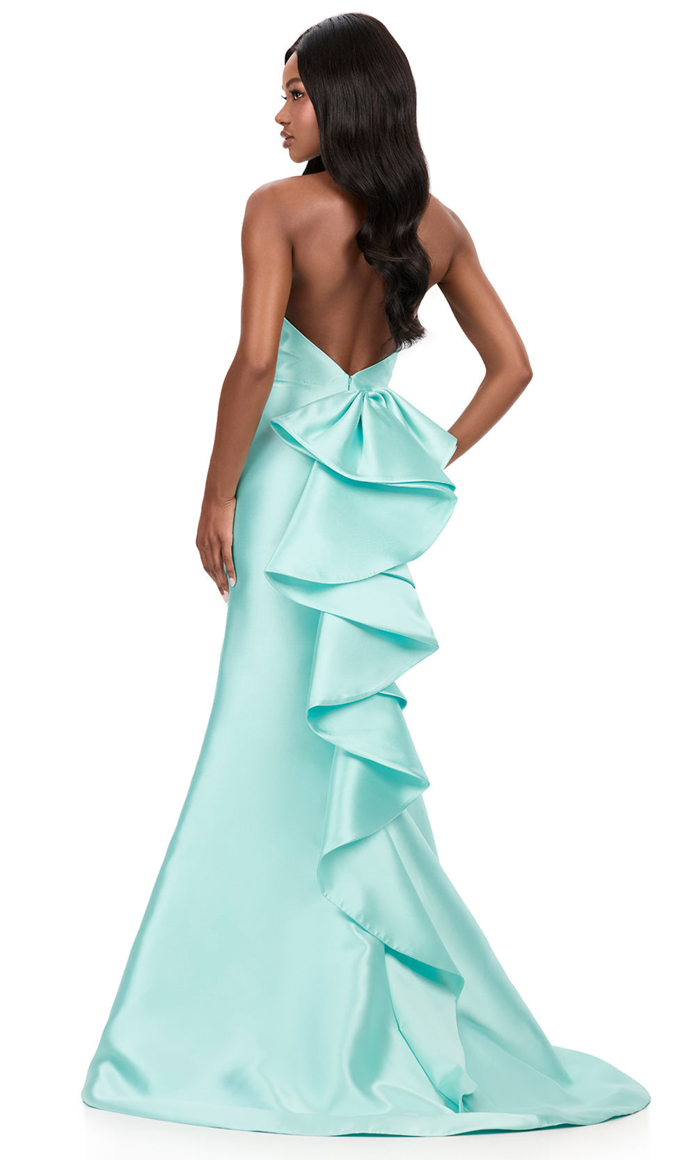 Ashley Lauren 12214 - Halter Neckline Mikado Dress with Ruffle Detail in Aqua