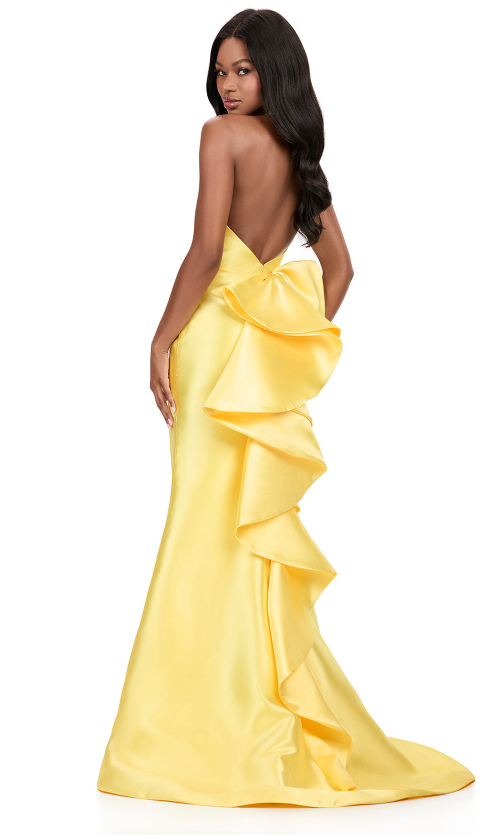 Ashley Lauren 12214 - Halter Neckline Mikado Dress with Ruffle Detail in Yellow