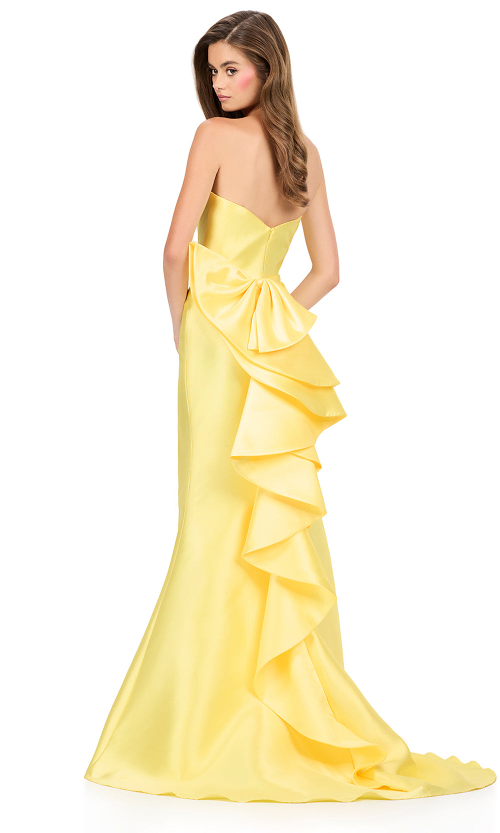 Ashley Lauren 12215 - Bow Ruffle Detail Mikado Long Dress in Yellow