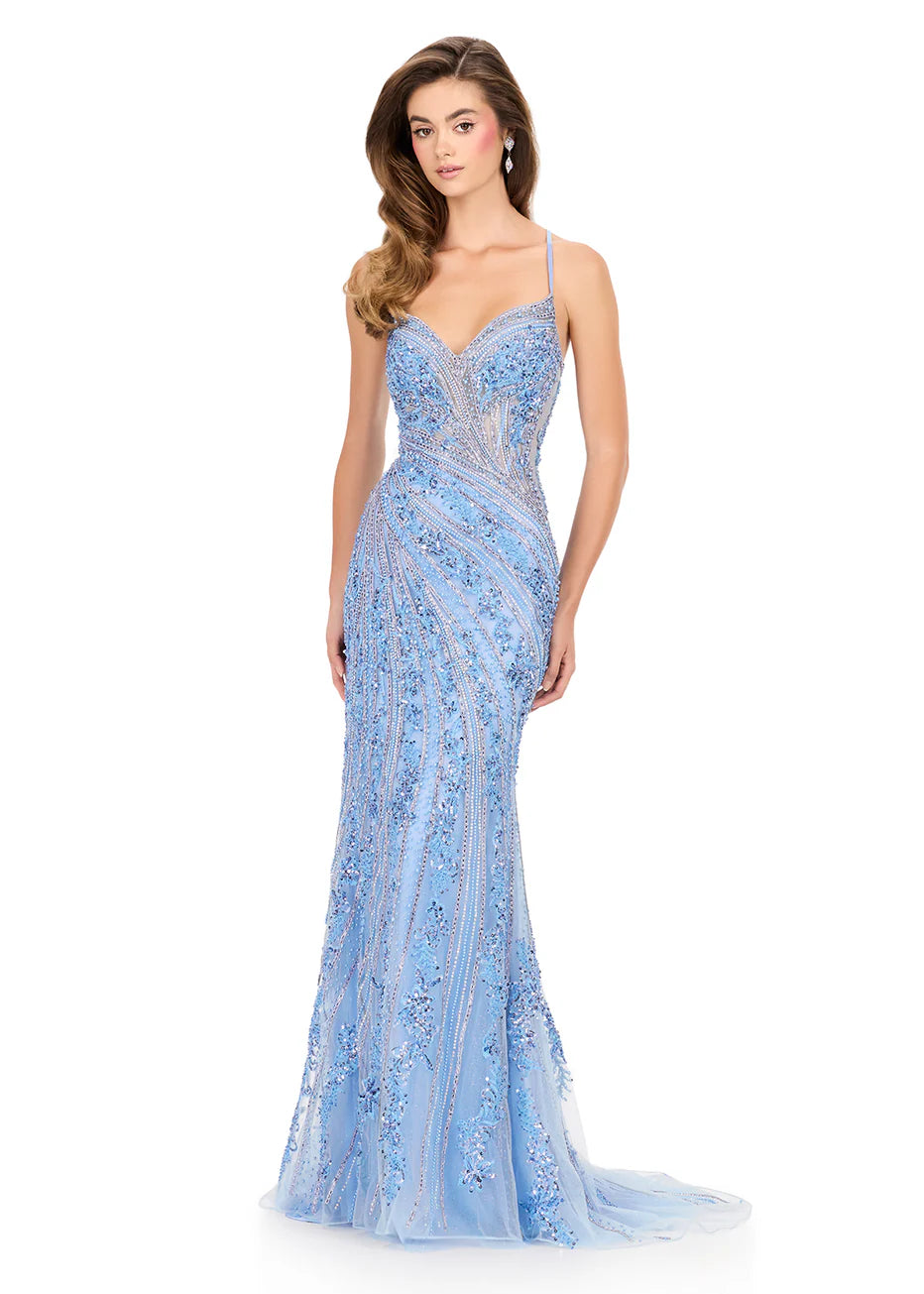 Ashley Lauren 12222 - Bead Encrusted Lace-Up Back Fitted Gown
