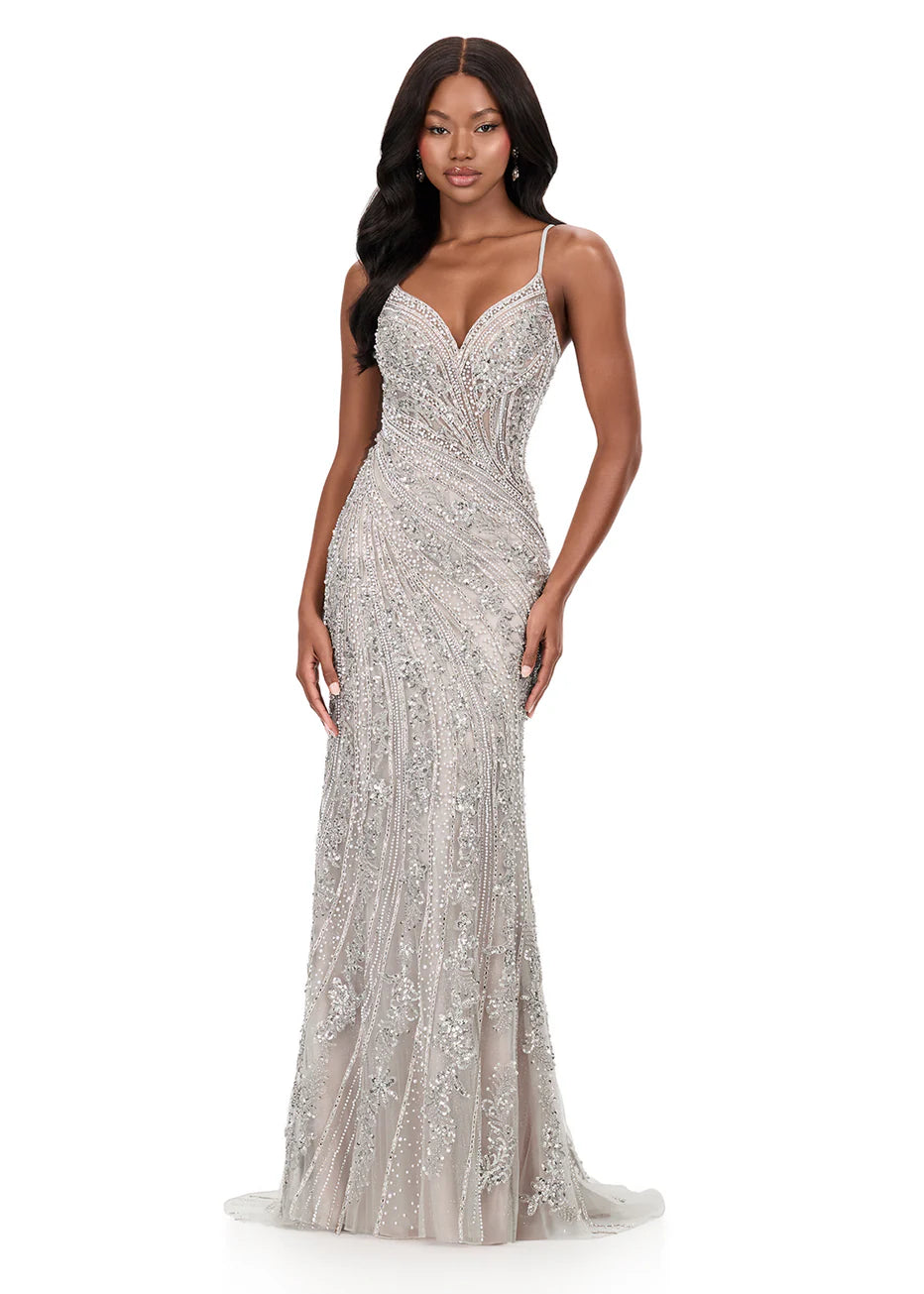 Ashley Lauren 12222 - Bead Encrusted Lace-Up Back Fitted Gown