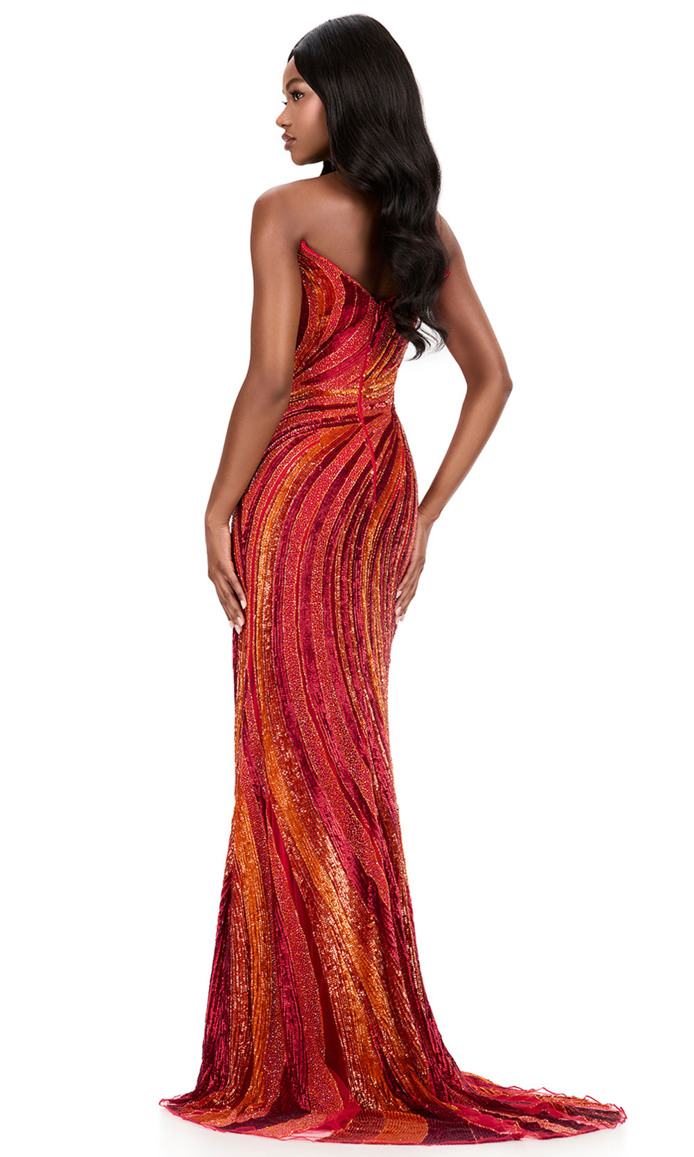 Ashley Lauren 12231 - Beaded Swirl Fitted Sheath Dressin in Orange Red