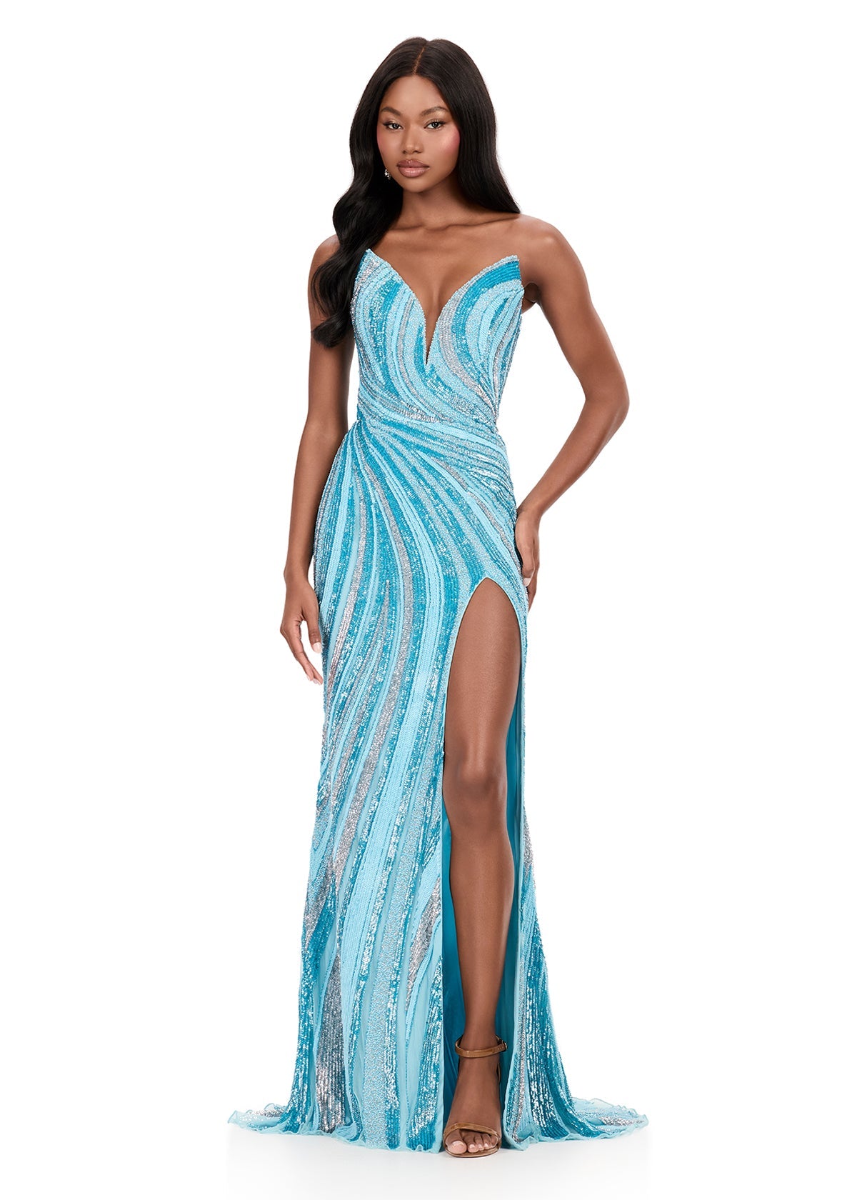 Ashley Lauren 12231 - Beaded Swirl Fitted Sheath Dressin in Siky