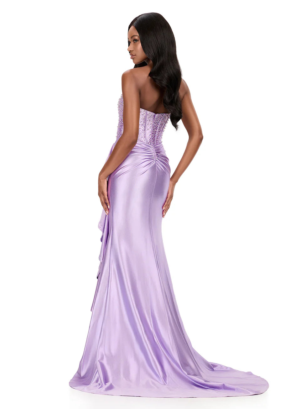 Ashley Lauren 12240 - Ruffled Slit Shimmer Jersey Evening Dress