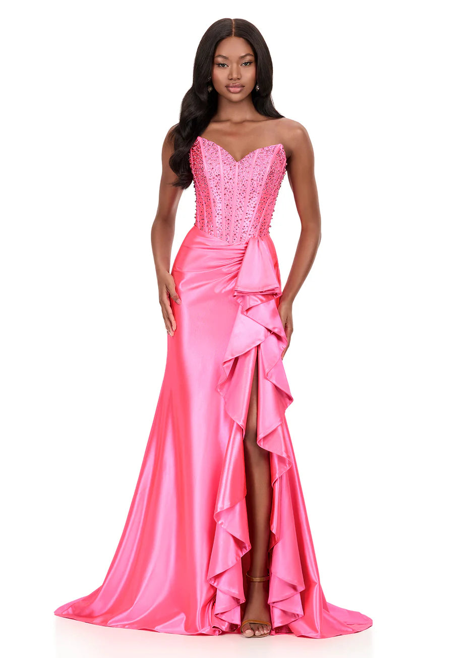 Ashley Lauren 12240 - Ruffled Slit Shimmer Jersey Evening Dress