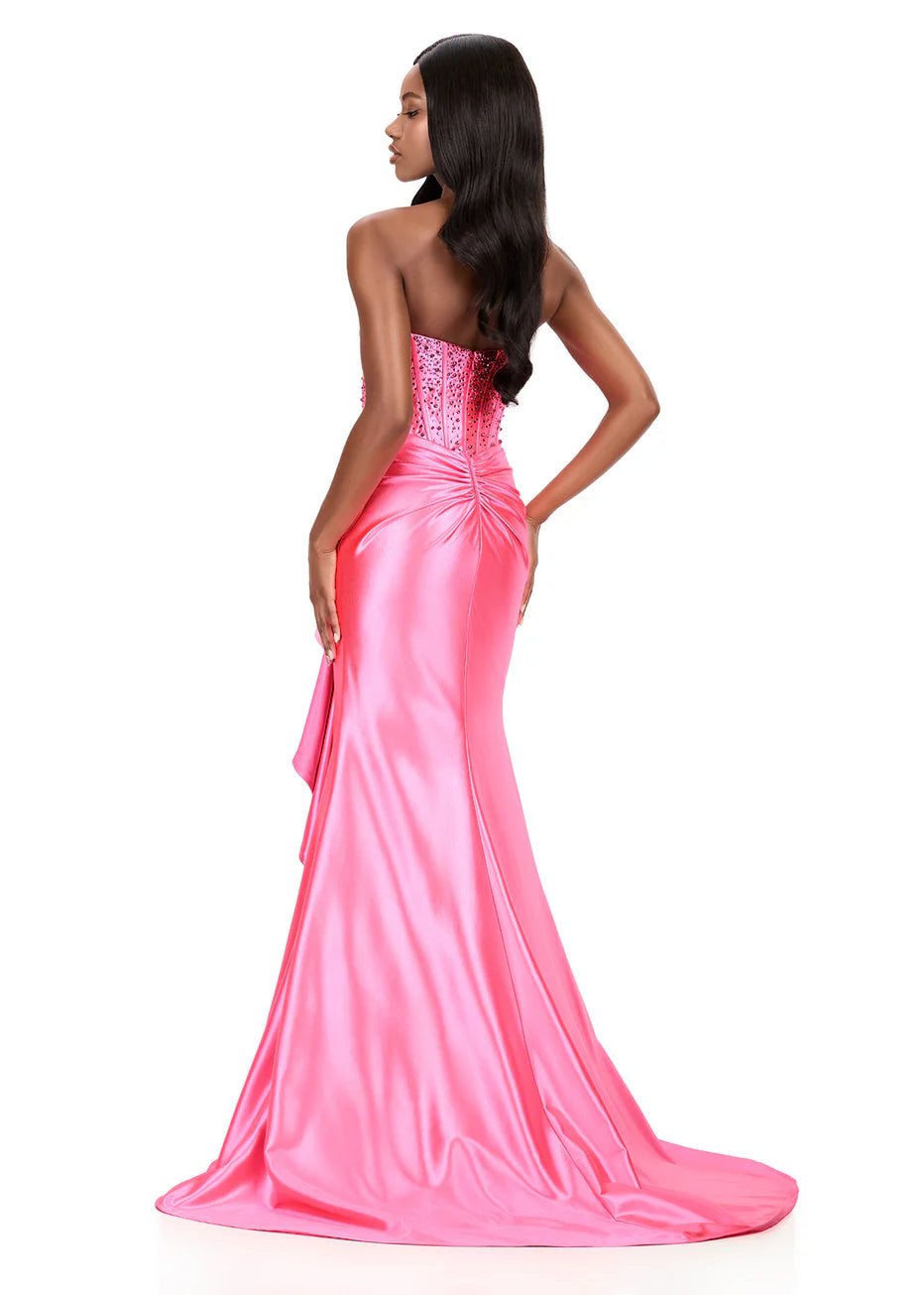 Ashley Lauren 12240 - Ruffled Slit Shimmer Jersey Evening Dress