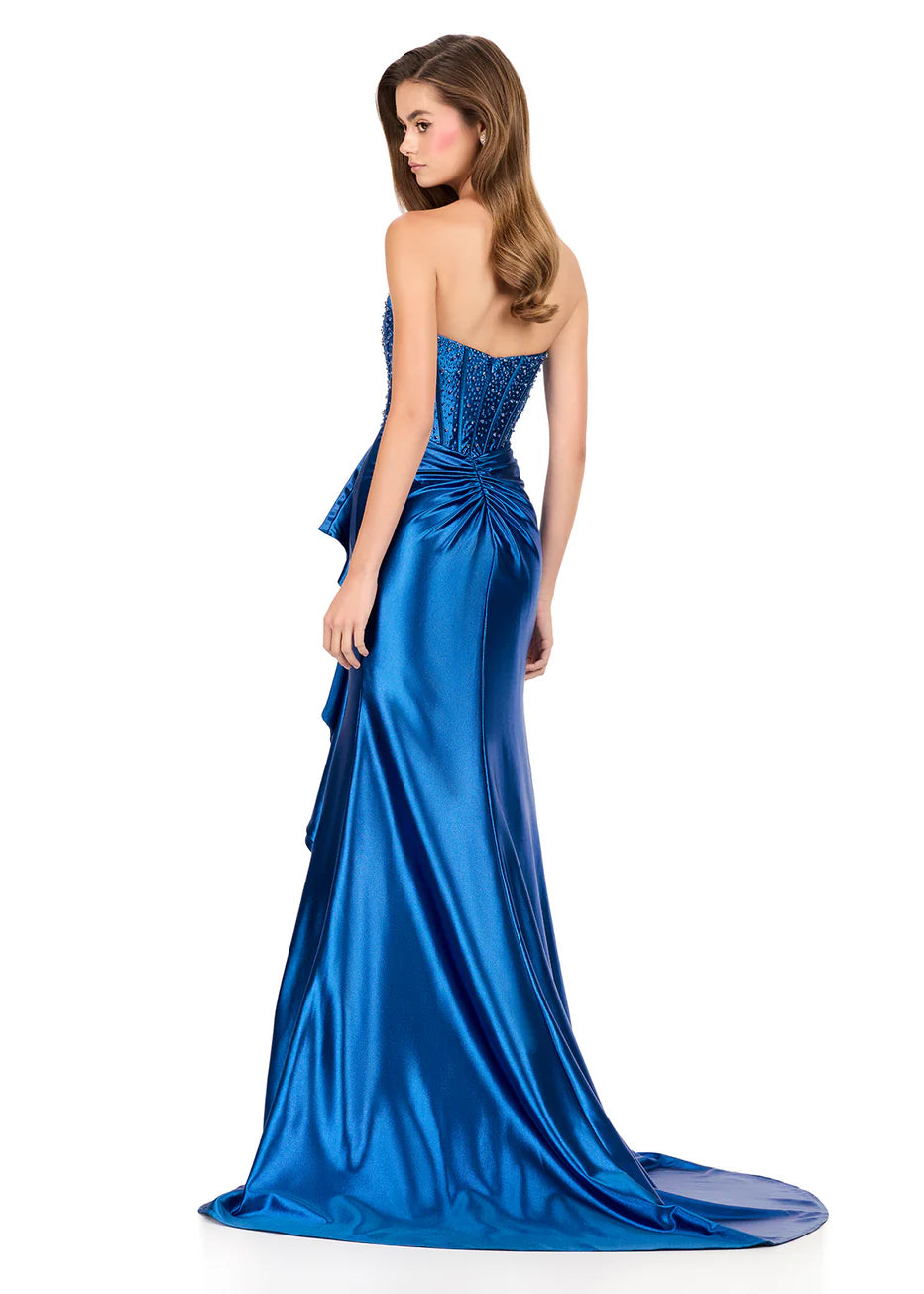Ashley Lauren 12240 - Ruffled Slit Shimmer Jersey Evening Dress