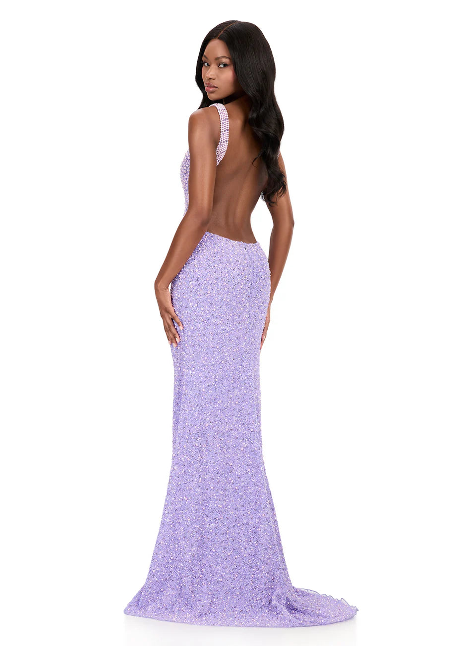 Ashley Lauren 12243 - V-Neckline High Slit Dress with Beading