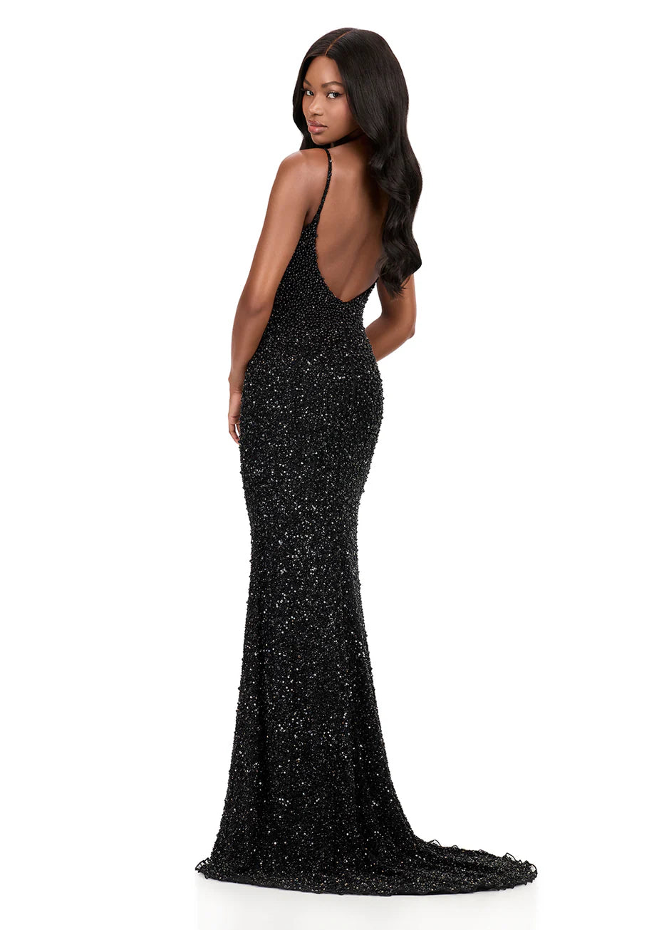 Ashley Lauren 12244 - Spaghetti Strap Bead Embellished Dress
