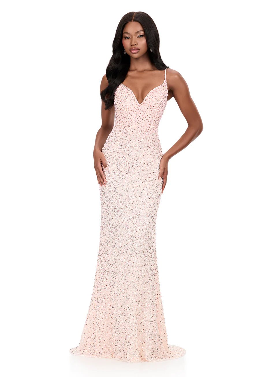 Ashley Lauren 12244 - Spaghetti Strap Bead Embellished Dress