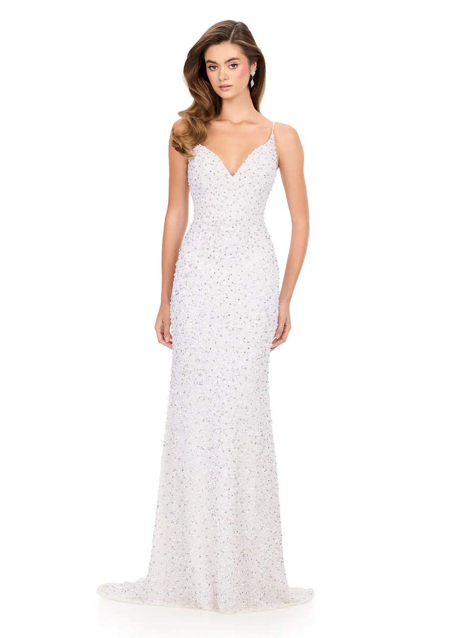 Ashley Lauren 12244 - Spaghetti Strap Bead Embellished Dress