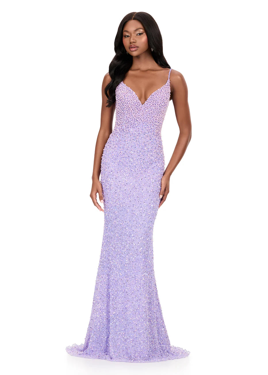 Ashley Lauren 12244 - Spaghetti Strap Bead Embellished Dress