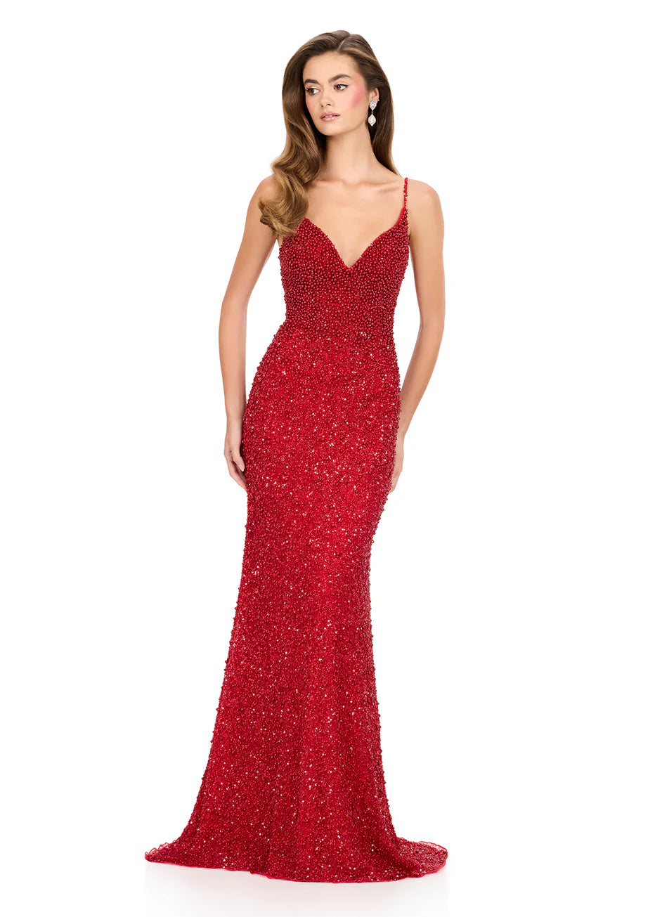 Ashley Lauren 12244 - Spaghetti Strap Bead Embellished Dress
