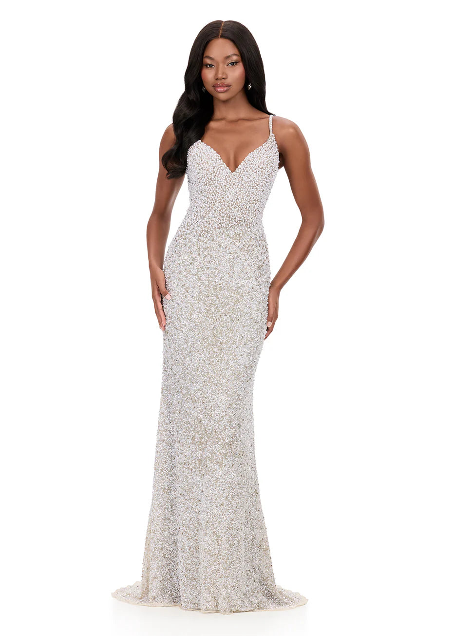 Ashley Lauren 12244 - Spaghetti Strap Bead Embellished Dress