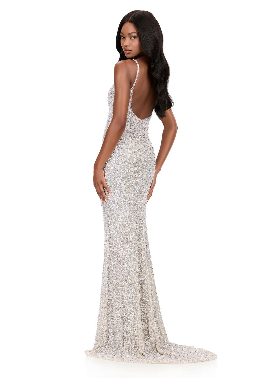 Ashley Lauren 12244 - Spaghetti Strap Bead Embellished Dress