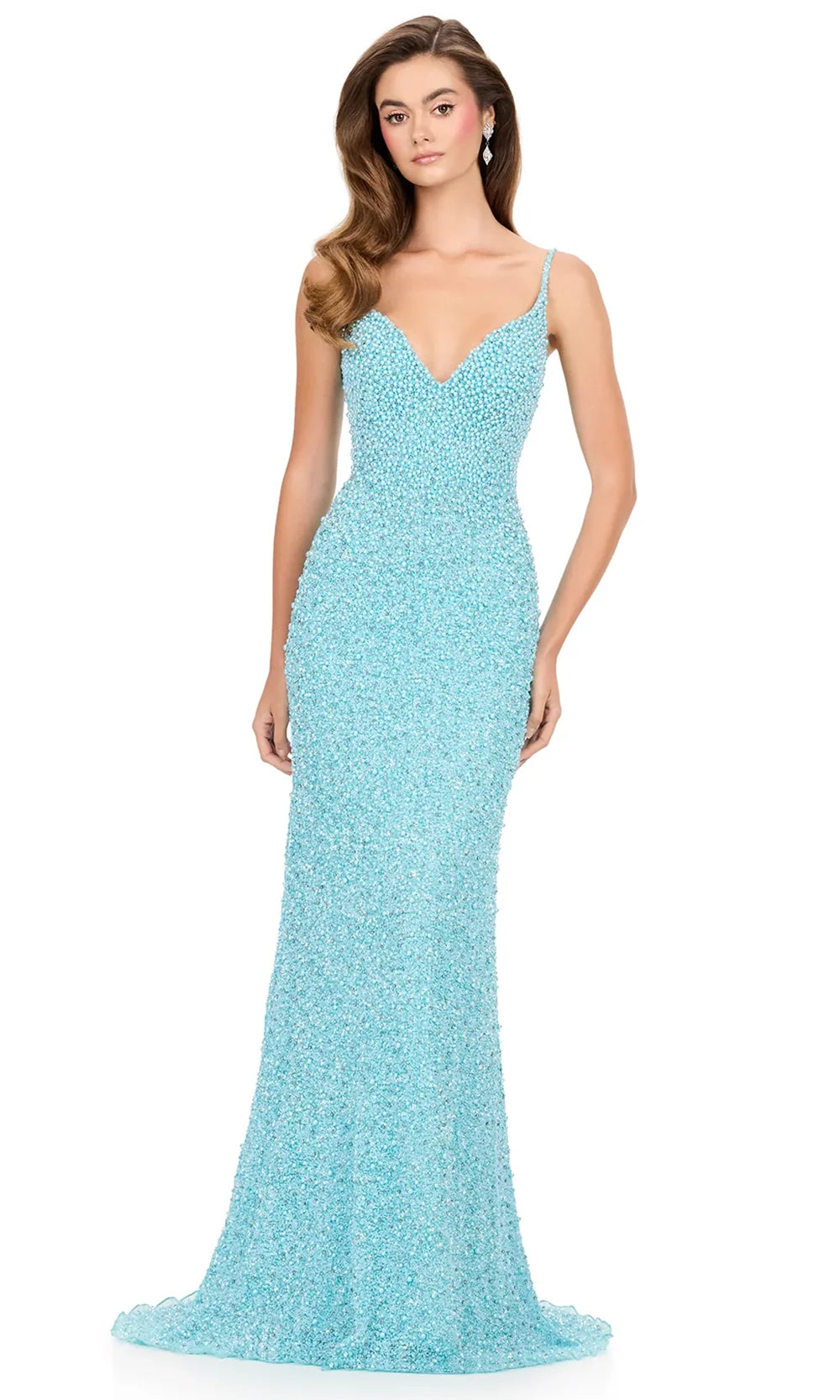 Ashley Lauren 12244 - Fully Beaded Scoop Back Prom Dress in Sky