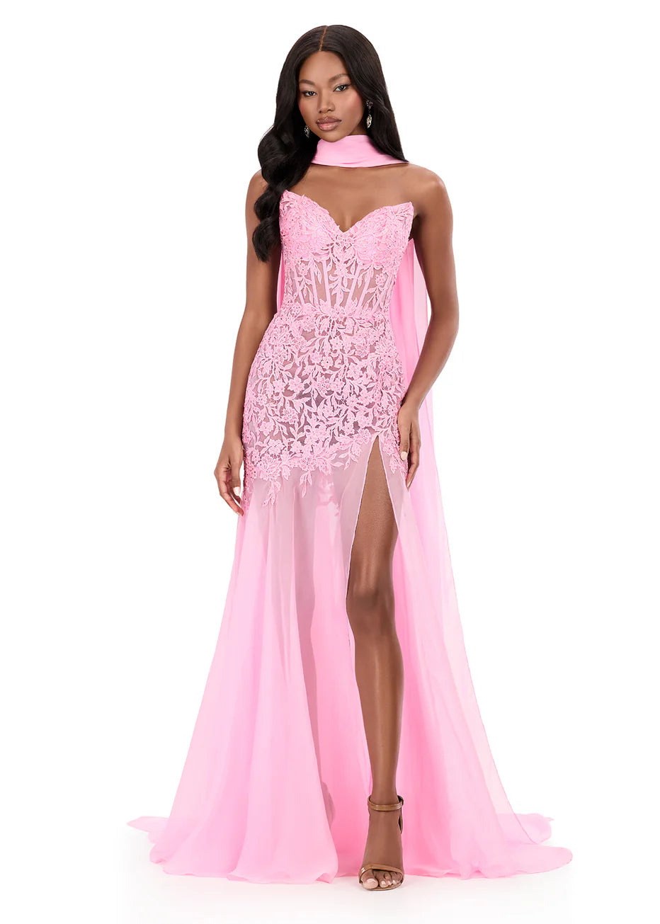 Ashley Lauren 12257 - Strapless Illusion Gown with Lace Applique