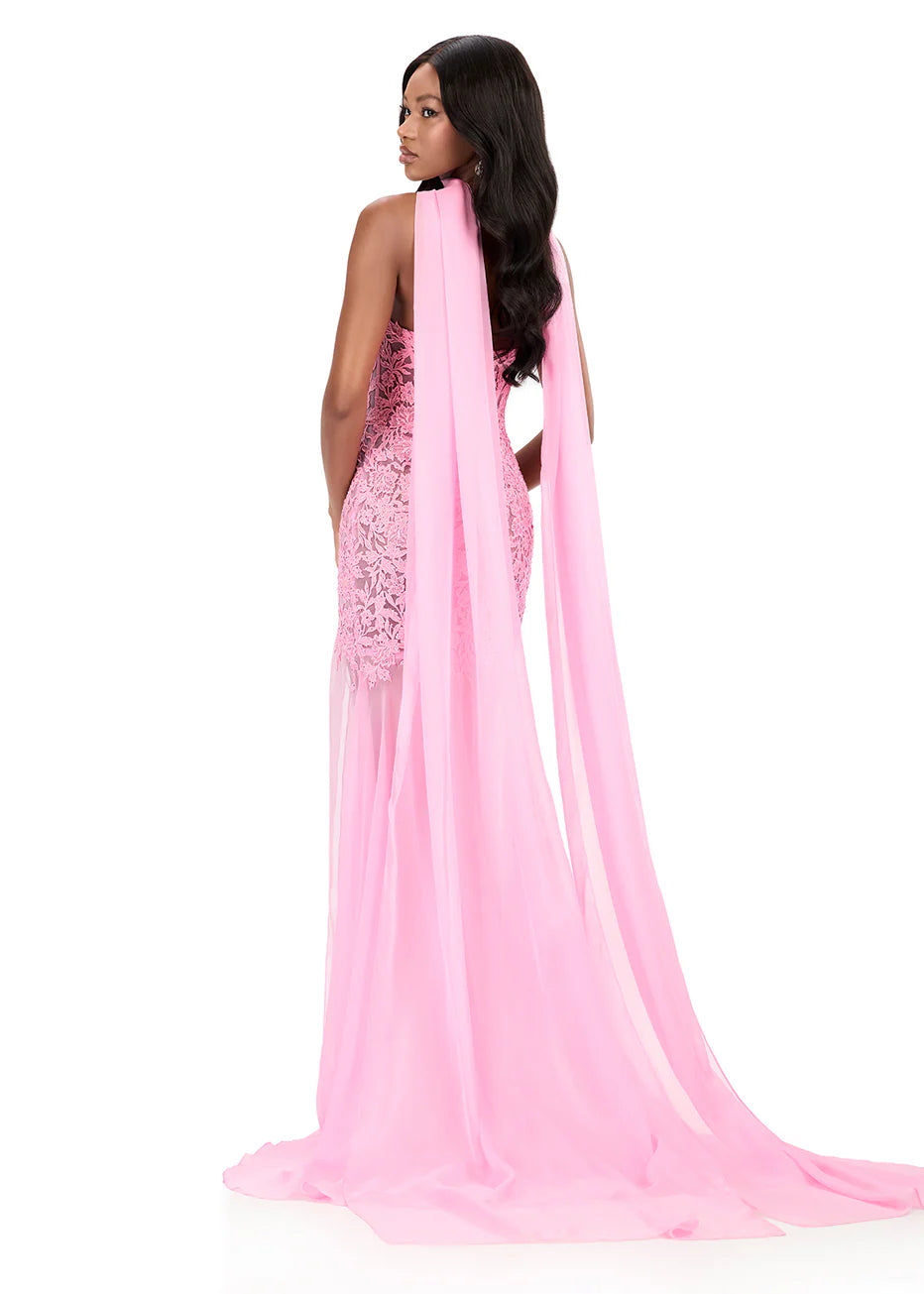 Ashley Lauren 12257 - Strapless Illusion Gown with Lace Applique