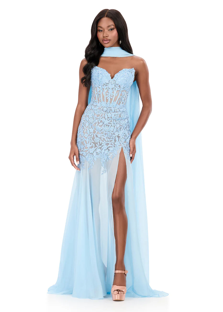 Ashley Lauren 12257 - Strapless Illusion Gown with Lace Applique