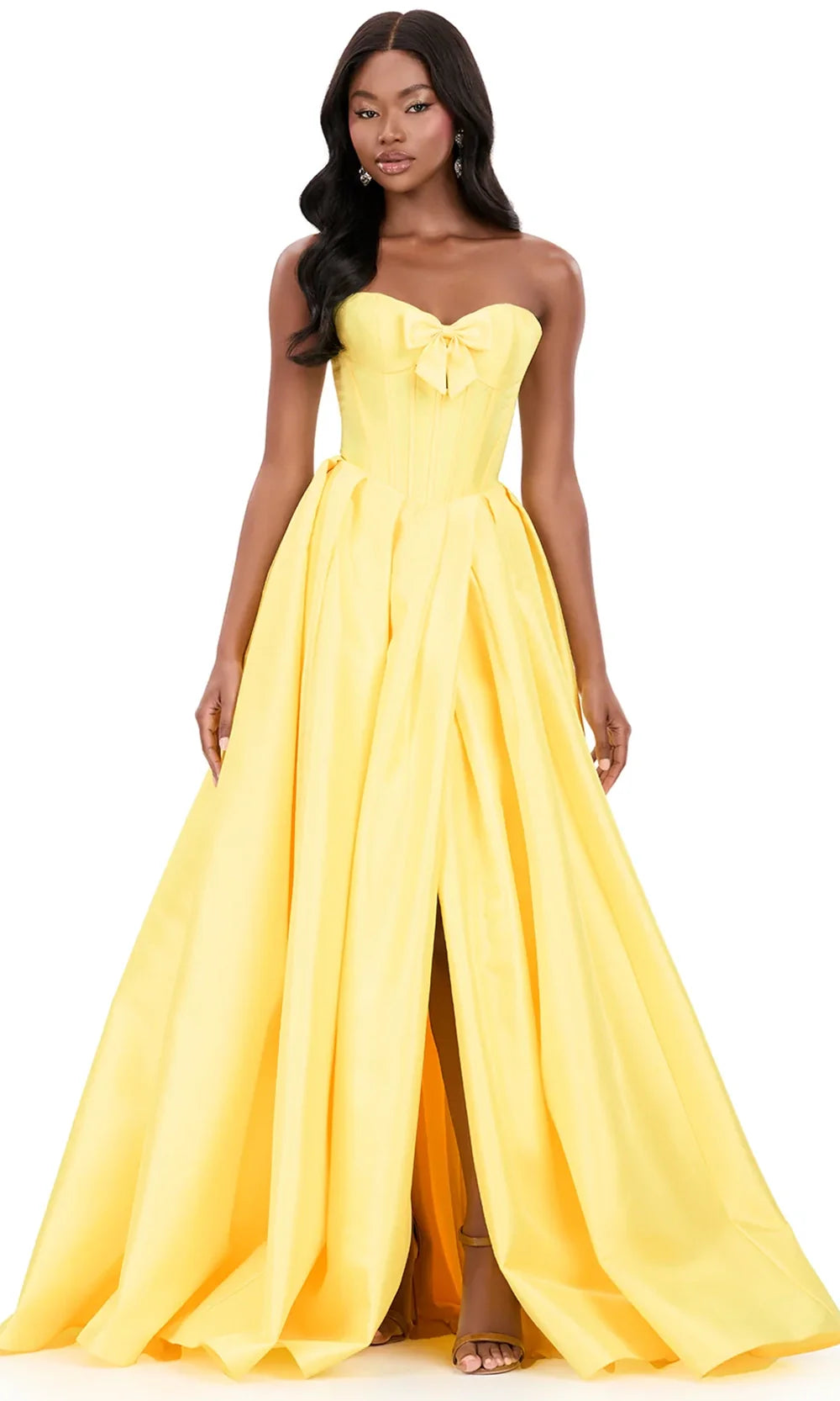 Ashley Lauren 12264 - Strapless Box-Pleated Mikado Ballgown On Yellow