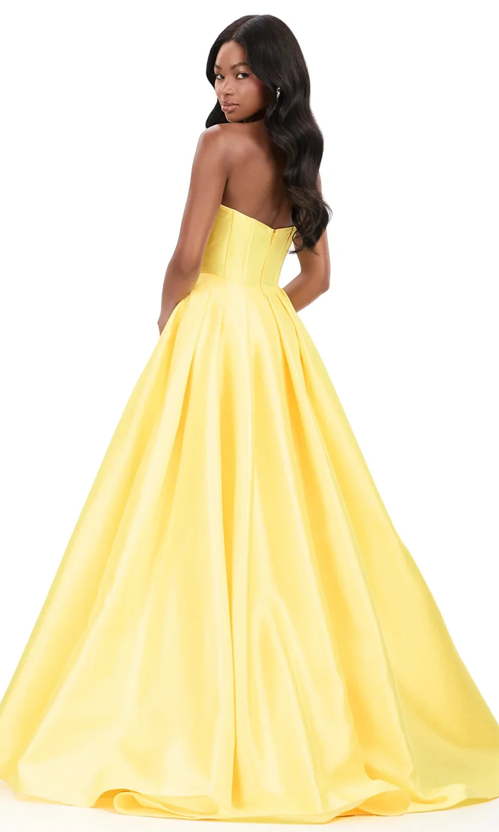 Ashley Lauren 12264 - Strapless Box-Pleated Mikado Ballgown On Yellow