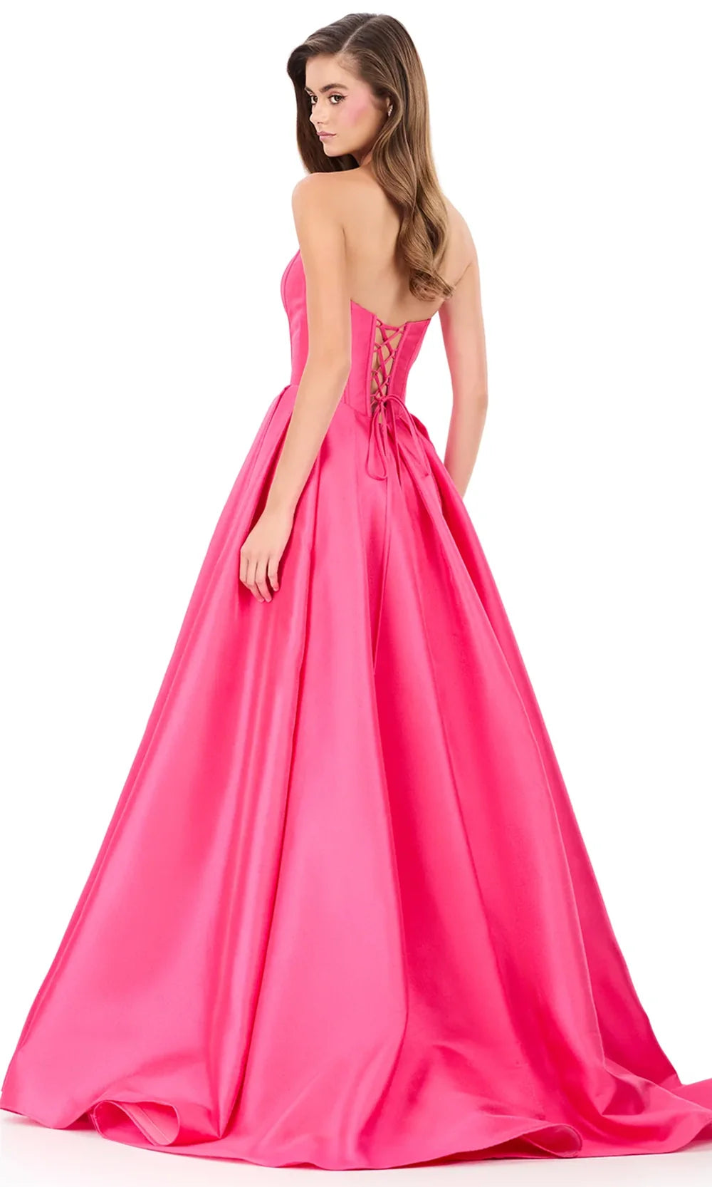 Ashley Lauren 12266 - Pleated Skirt Mikado Strapless Gown in Fuchsia