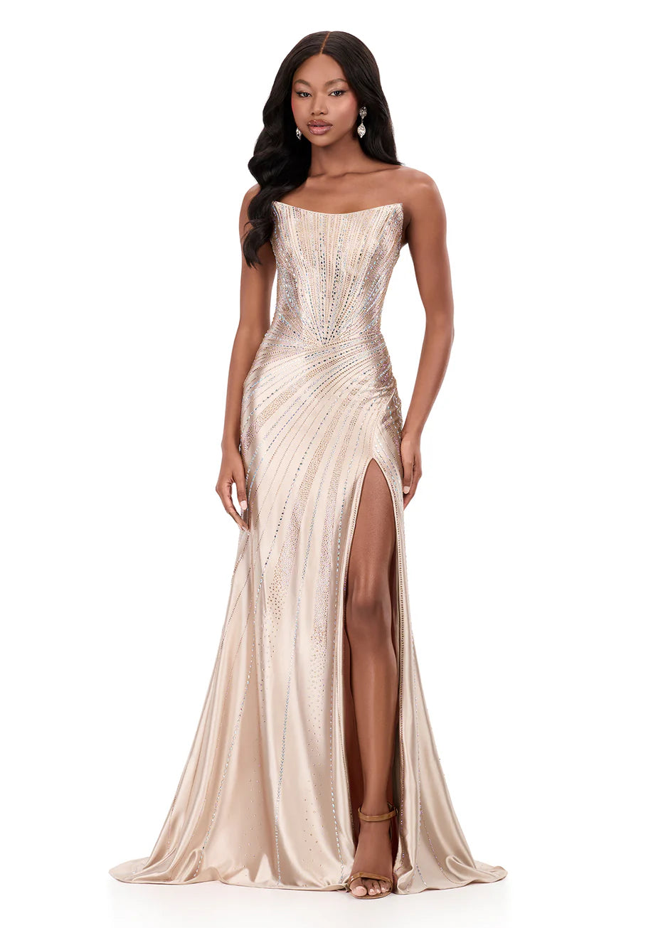 Ashley Lauren 12267 - Strapless Jersey High Slit Dress