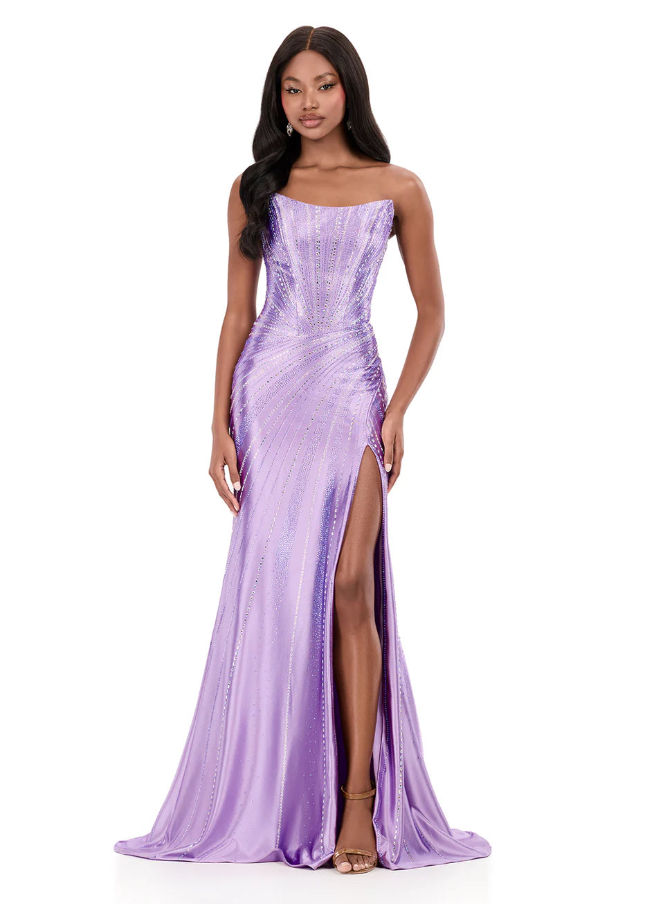 Ashley Lauren 12267 - Strapless Jersey High Slit Dress