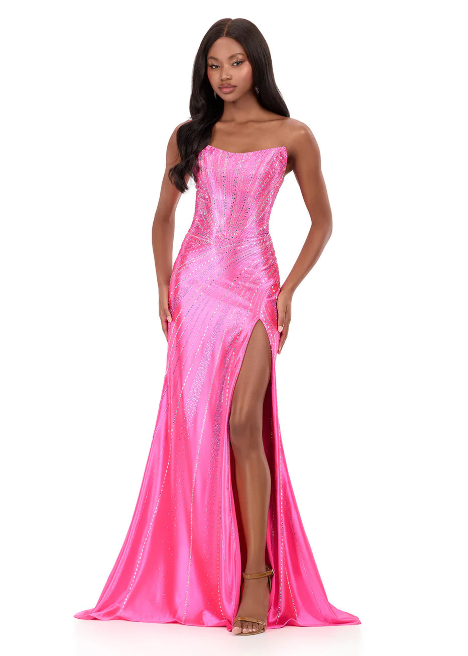 Ashley Lauren 12267 - Strapless Jersey High Slit Dress