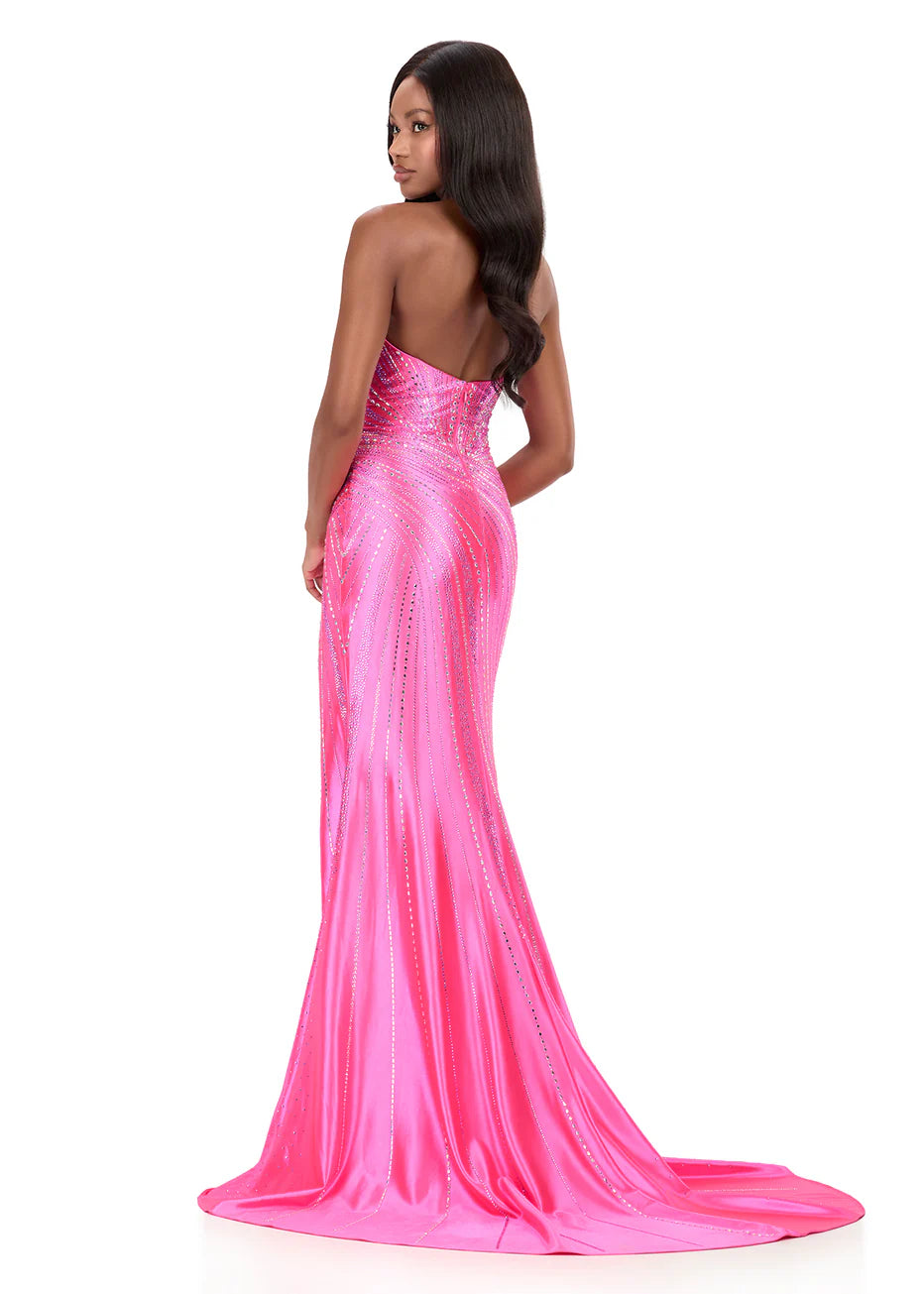 Ashley Lauren 12267 - Strapless Jersey High Slit Dress